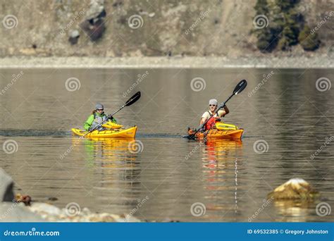 Two Kayakers In Lake Editorial Image Image Of Recreation 69532385