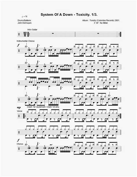 System Of A Down Toxicity Partituras para Batería