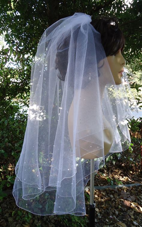 Bridal Veil, Waist Length Veil, 2 Tier Veil, Crystal Pearl Veil