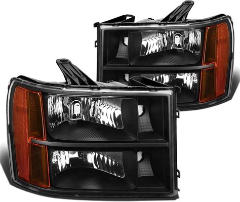 Dna Motoring Hl Oh Gmcsie07 Bk Am Black Amber Headlights Replacement For 07 13