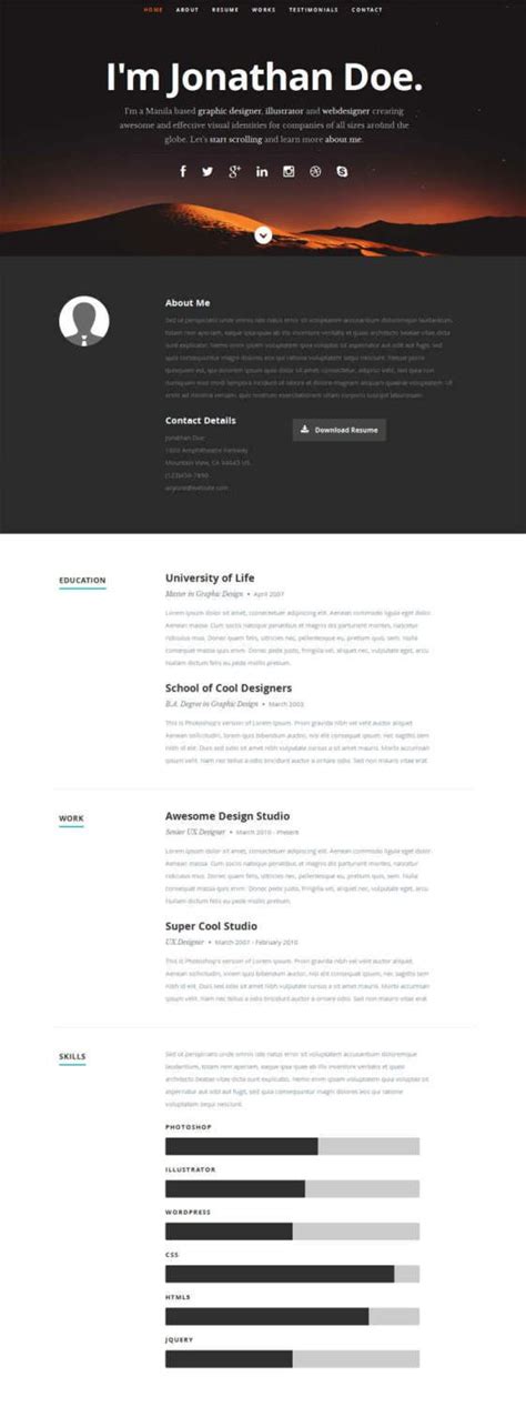 Free Html Resume Cv Website Templates