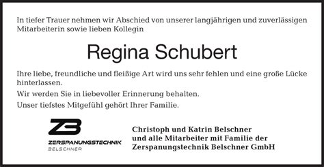 Traueranzeigen Von Regina Schubert Südwest Presse Trauer