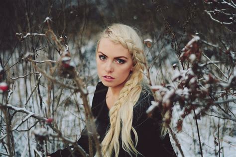 Women Women Outdoors Blonde Braids Looking At Viewer Snow