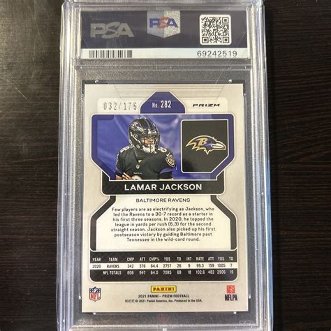 2021 Panini Prizm Lamar Jackson Green Hyper Prizm 175 PSA 10