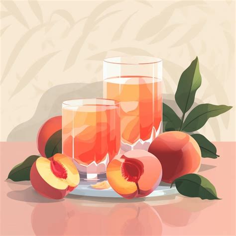 Premium Ai Image There Are Two Glasses Of Peach Juice And Two Peaches On A Plate Generative Ai