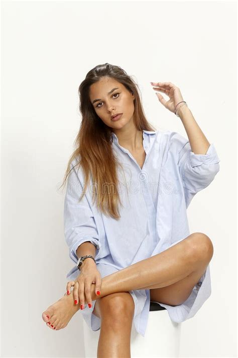 Beautiful Brunette Female Model Posing In Studio On Isolated Background Style Trends Fashion