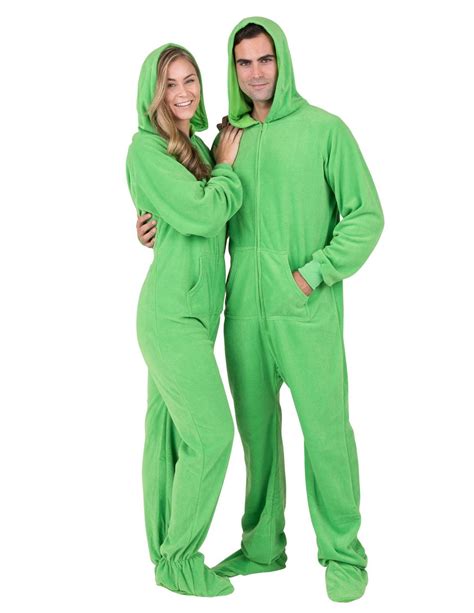 Footed Pajamas Emerald Green Adult Hoodie Fleece One Piece Adult Large Plus Wide Fits 5