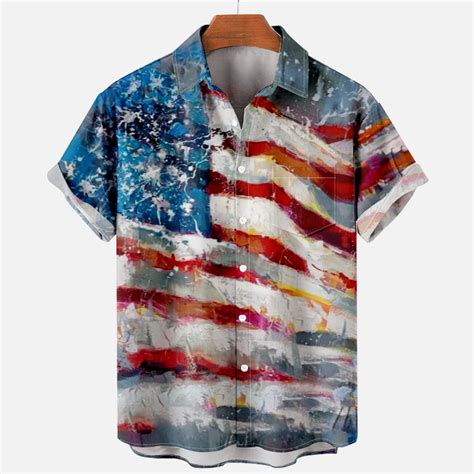 Herrnalise Patriotic Short Sleeve Button Up Shirts For Men