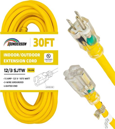 Honderson Indoor Outdoor Extension Cord Weatherproof With Lighted End