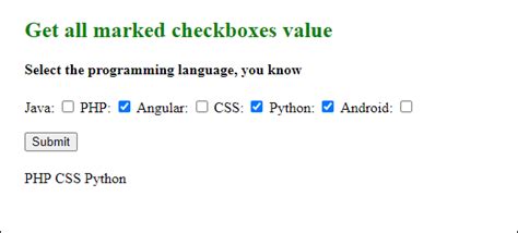 How To Get All Checked Checkbox Value In Javascript Javatpoint