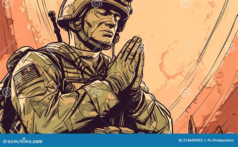 The Soldier is Praying, Military Illustration, Generative AI. Stock Illustration - Illustration ...