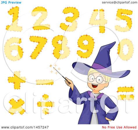 Clipart Of A Math Wizard White Boy With A Magic Wand And Numbers