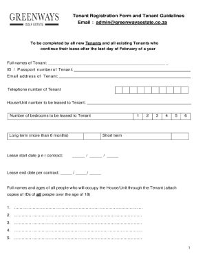 Fillable Online Tenant Registration Form And Tenant Guidelines Email