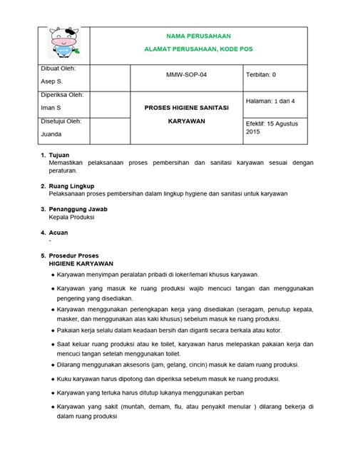 Sop 07 Proses Higiene Sanitasi Karyawan Pdf