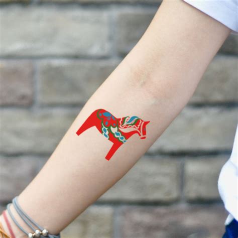 Swedish Dala Horse Temporary Tattoo Sticker - OhMyTat