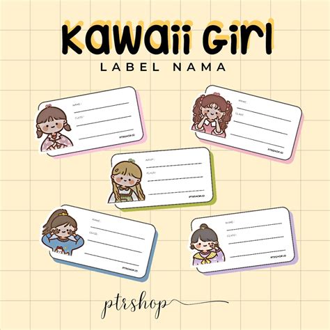 Jual Stiker Label Nama Buku Stiker Kotak Nama Cute Kawaii Girl