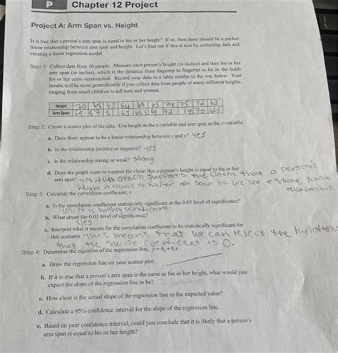 Solved P Chapter Project Project A Arm Span Vs Height Chegg