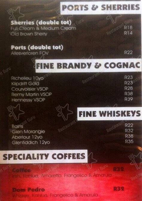 Menu At Cattle Baron Durbanville Cape Town Shop 9