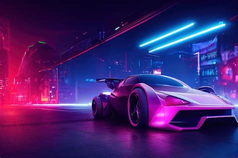 Futuristic Retro Wave Synth Wave Car Retro Sport Car With Neon