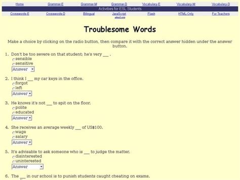 Esl Troublesome Words Interactive For 4th 6th Grade Lesson Planet