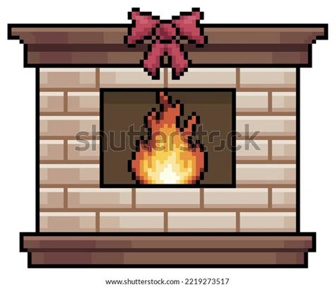 Pixel Art Fireplace Bow Ornament Fireplace Stock Vector Royalty Free