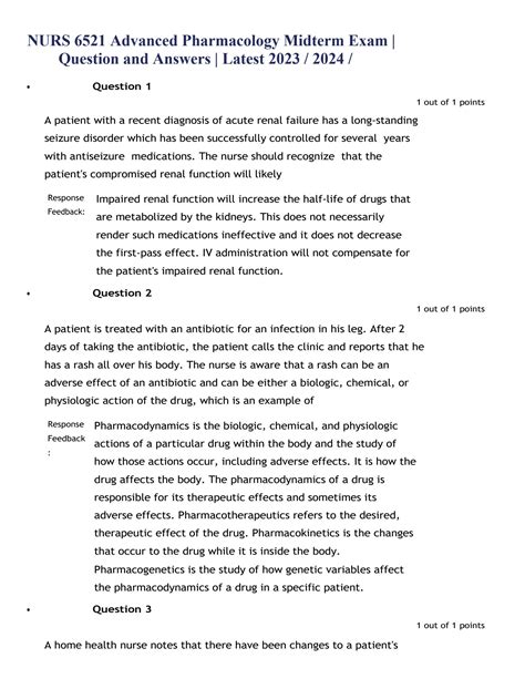 SOLUTION Nurs6521 Advanced Pharmacology Midterm Exam Question And