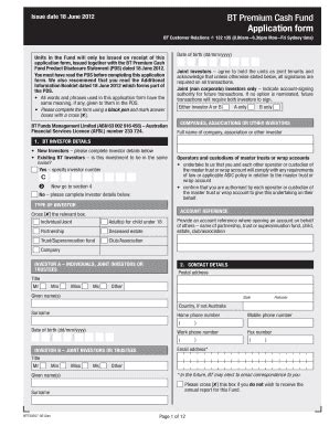 Fillable Online BT Premium Cash Fund Application Form Fax Email Print