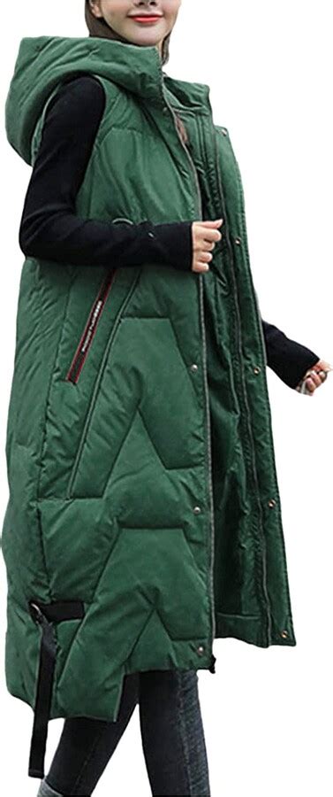 Vesniba Womens Long Gilets Solid Padded Gilet Hooded Quilted Jacket