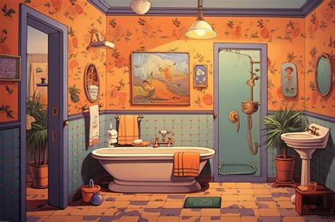 Premium AI Image | A bathroom with a painting of a bird on the wall