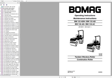 Bomag Tandem Vibratory Roller BW 125 135 138 ADH AD AC Operating