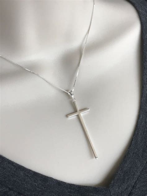 925 Sterling Silver Long Cross Necklace Pendant Chain Necklace Etsy