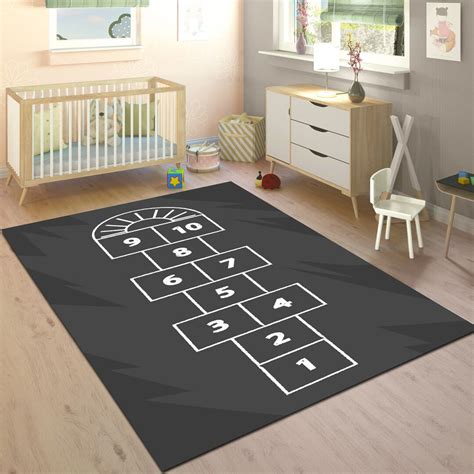 hopscotch kids room rug numbers game  slip nursery decor etsy