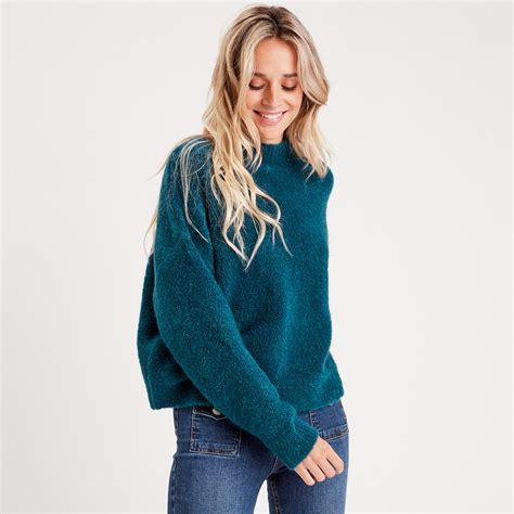 Pull Col Montant Bleu Canard Femme Vibs