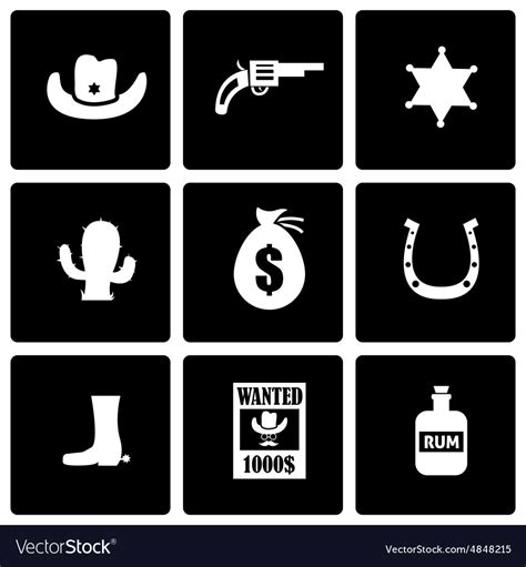 Black Wild West Icon Set Royalty Free Vector Image