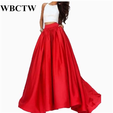 Wbctw Jupe Longue Femme Solid High Waist Elegant Red Skirts High Low