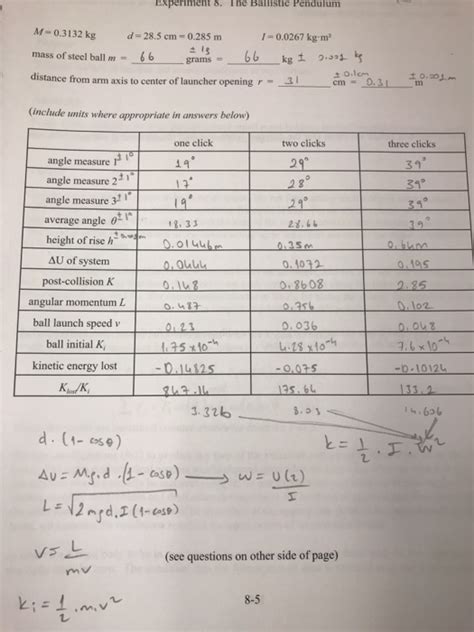 Experiment 8 The Ballistic Pendulum M 03132 Kg D