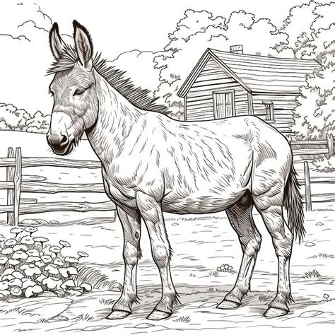 Premium Photo | Donkey drawing Coloring book page