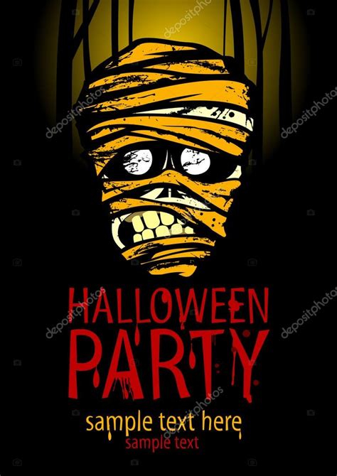 Cartel De La Fiesta De Halloween Con La Cara De La Momia Stock Vector