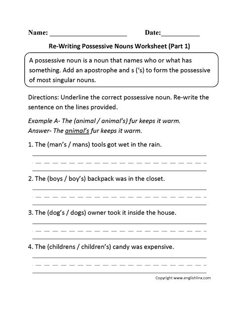 Worksheet Works Possessive Noun Phrases