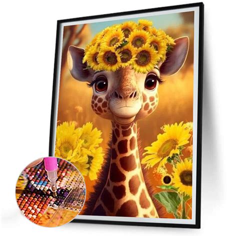 5d Diy Full Round Drill Diamond Painting Giraffe Kit Home Decoration