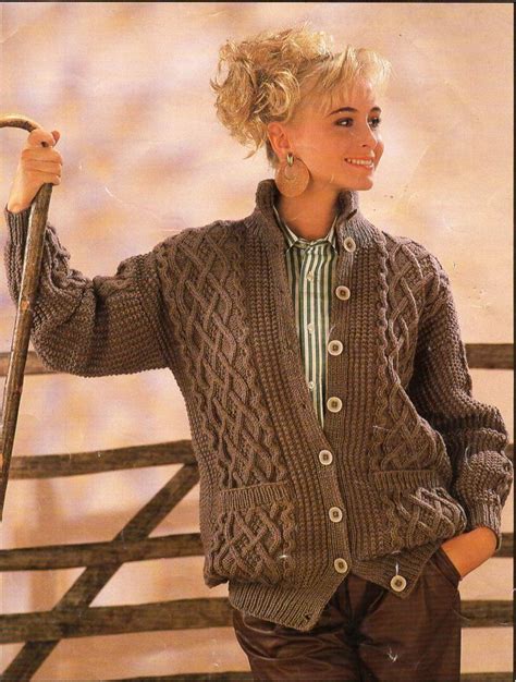 Womens Aran Cardigan Knitting Pattern Pdf Ladies Cable Jacket Etsy Uk Aran Cardigan Aran