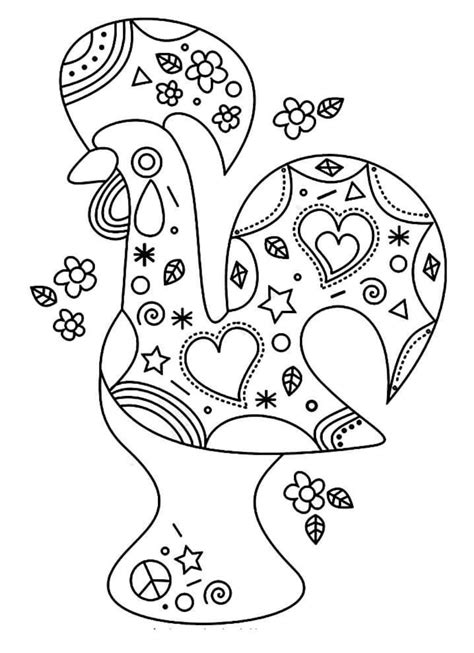 Galo De Barcelos Coloring Page Portuguese Rooster Colouring Etsy