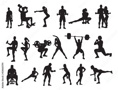 Fitness Gym Silhouettes Fitness Exercise Silhouettes Stock Vector Adobe Stock