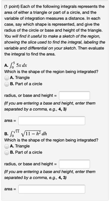 Point Each Of The Following Integrals Represents The Area Of Either