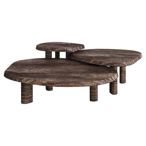 Nude Travertine Full Set Fiori Nesting Coffee Table By The Essentialist For Sale At StDibs