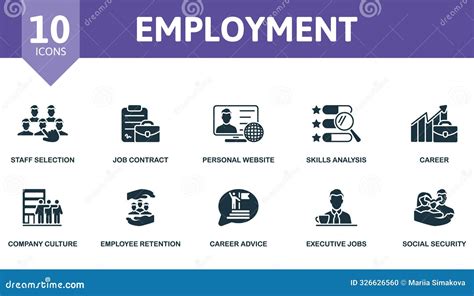 Employment Icon Set Staff Selection Job Contract Personal Website