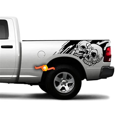 2 Side Skull Distressed Grunge Design Car Side Bed Pickup Vehicle Truck