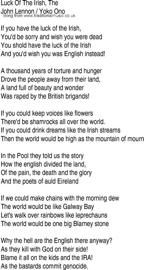 Irish Music Song And Ballad Lyrics For Luck Of The Irish