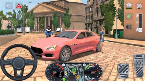 LIGHT CORAL RED MASERATI QUATTROPORTE CAR DRIVING IN ROME TAXI SIM