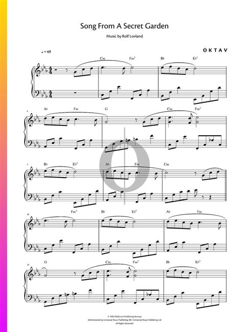 Song From A Secret Garden Secret Garden Piano Sheet Music Oktav